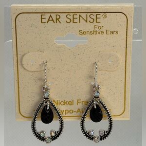 3For$20 Ear Sense  Black and Silver Teardrop Earrings
